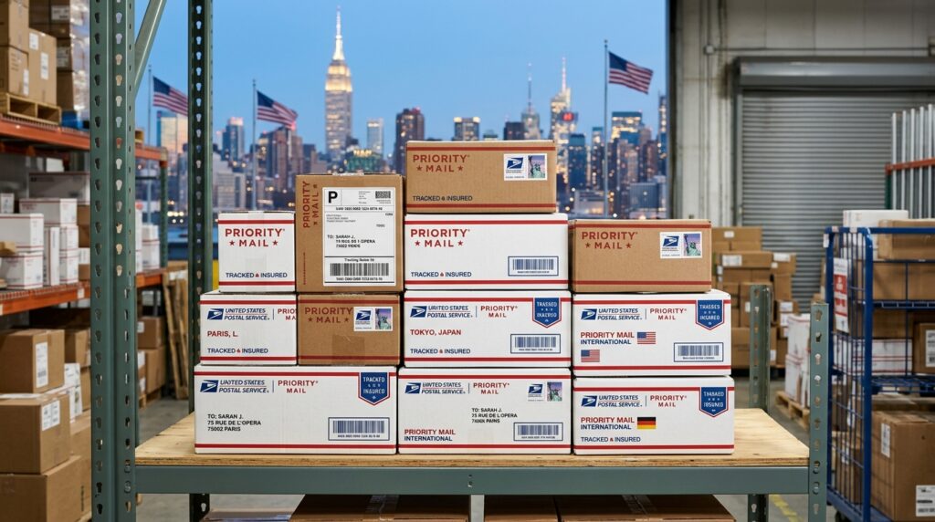 ชิปปิ้งอเมริกา iPhone 2026 กล่องส่งสินค้าจากอเมริกาพร้อม USPS label สิงหาคม 2026